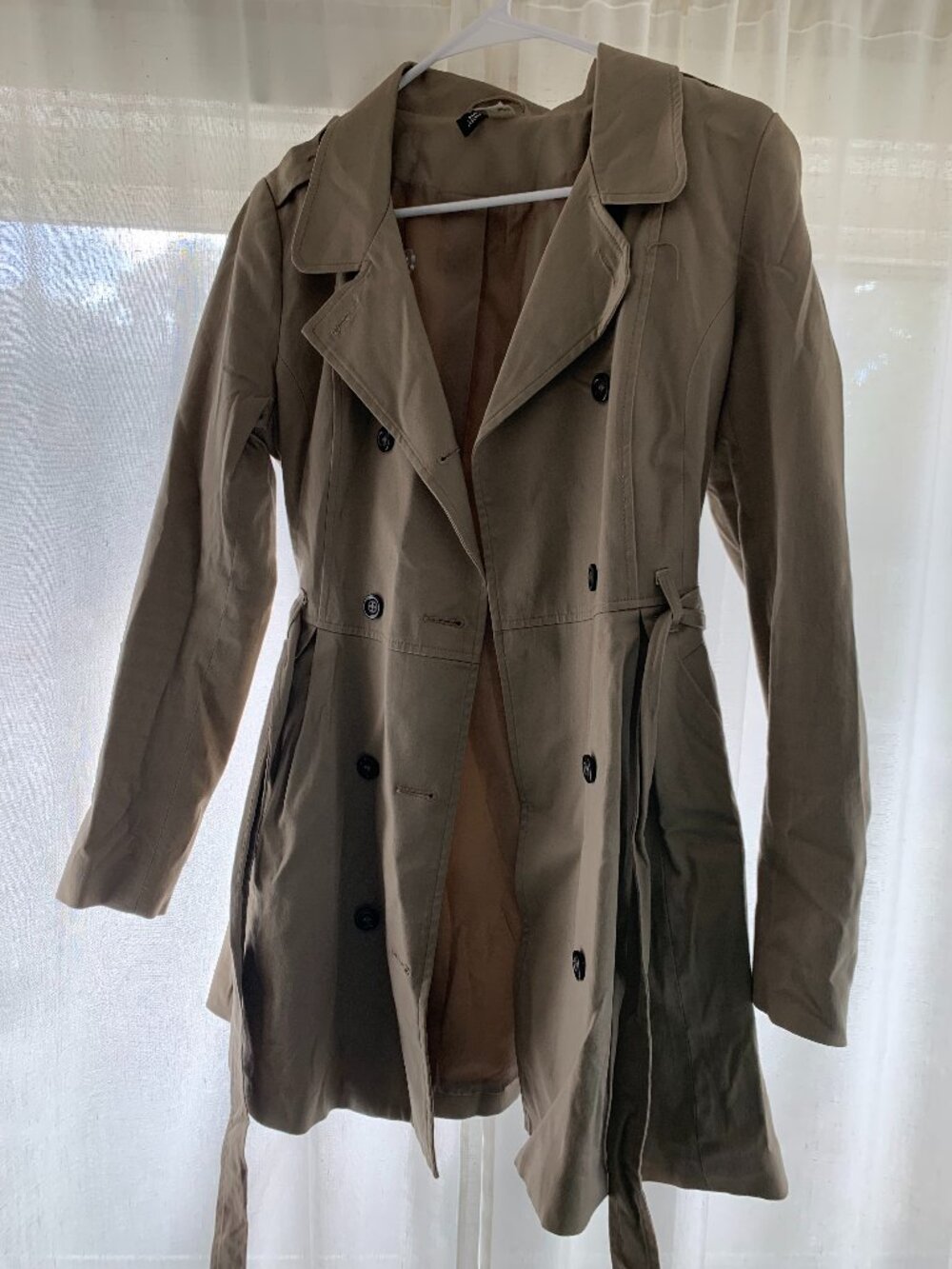 H&M Divided Double-Breasted Trench Coat Women's Size 6 Tan